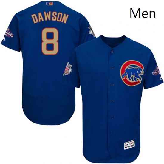 Mens Majestic Chicago Cubs 8 Andre Dawson Authentic Royal Blue 2017 Gold Champion Flex Base MLB Jersey